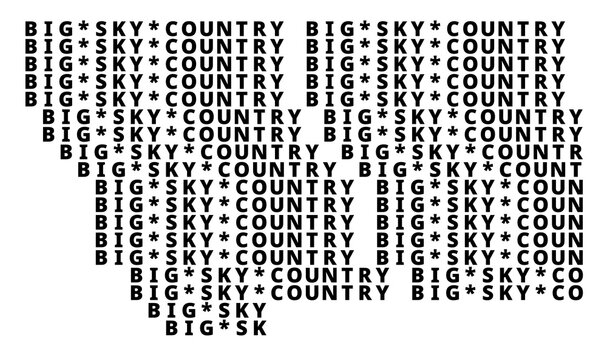 Typographic Map of the State Montana (USA) with a pattern of capital letters showing another Nickname of the state