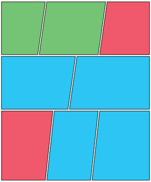 Comic Book Layout Template with Dynamic Panels for Graphic Storytelling and Creative Design,  Sequential Art Framework for Narrative Comics and Manga, Abstract Backgrounds in Different Shades for Vers