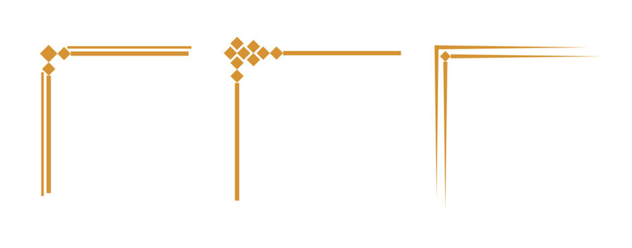 Elegant gold art deco corner borders. Luxury geometric frame corner elements. Decorative vintage line corners
