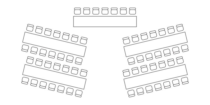 Seat plan. Floor map. Table seating arrangement for conference, banquet, classroom or wedding event. Graphic layout scheme for cafe, restaurant. Vector illustration.