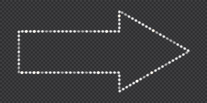 Vintage neon marquee arrow sign with white bulbs. Cinema or casino signboard. Sign frame. Border for circus entrance sign. Vector illustration with gradient mesh and overlay effects.
