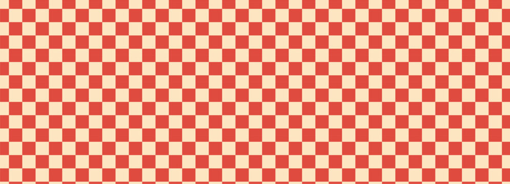 Checkerboard red background, pattern grid. Retro psychedelic checkered wallpaper. Wavy groovy chessboard surface. Distorted geometric grid