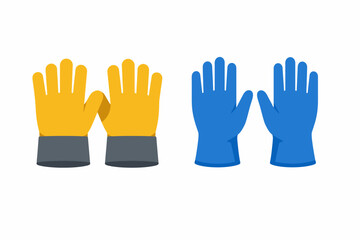 Fototapeta premium Yellow and blue gloves on white background showing front and back views