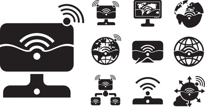 Black and white WiFi icons set