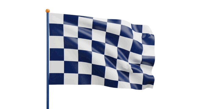 Vector illustration&nbsp;of blue and white checkered racing flag waving on a flagpole on a transparent background