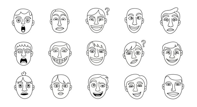 Variety of Human Facial Expressions Closeup.