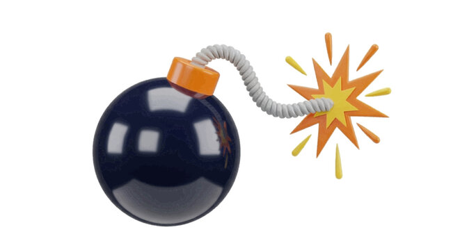 Vector illustration&nbsp;of 3d render of a cartoon bomb with a lit fuse on a transparent background