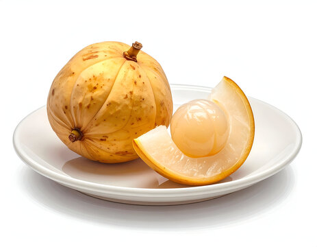 Fresh organic macro photography highlighting the juicy translucent white segments of a peeled tropical langsat fruit.