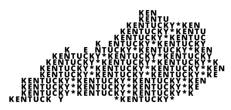 Typographic Map of the State Kentucky (USA) with a pattern of capital letters that only show the name of the state