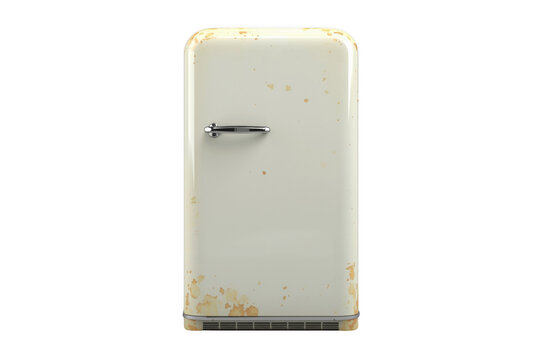 Vintage white refrigerator showing age and rust