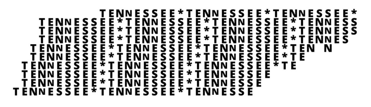 Typographic Map of the State Tennessee (USA) with a pattern of capital letters that only show the name of the state