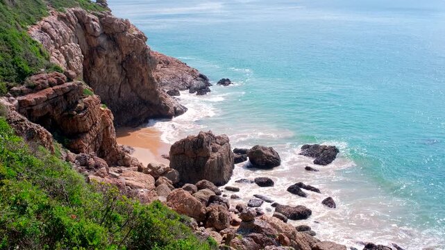 Pristine and scenic coastal features along shoreline of Robberg peninsula