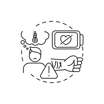 Attempted suicide red gradient concept icon. Psychological trauma, suffering. Self inflicted harm. Mental health issue idea thin line illustration. Vector isolated outline RGB color drawing