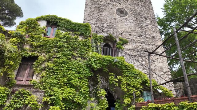 Medieval Bell Tower Campanile at Villa Rufolo Landmark in Ravello, Italy