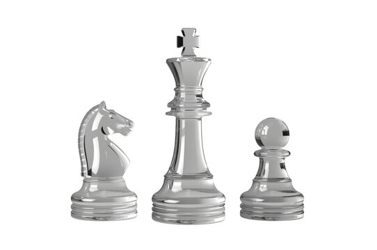 Glass chess king, knight and pawn showing strategy