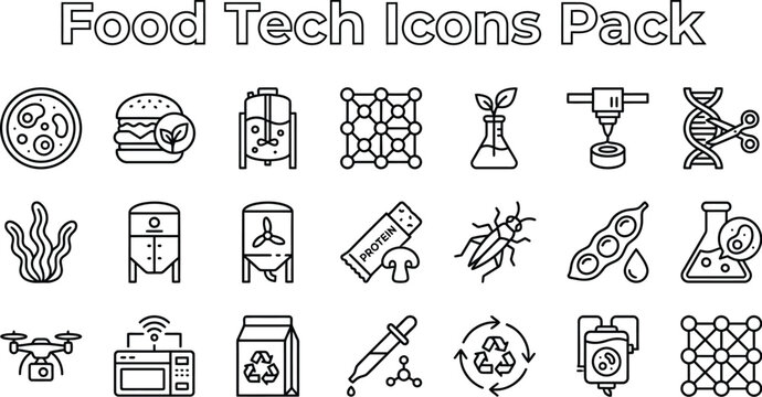 A set of food technology icons in a modern flat design style