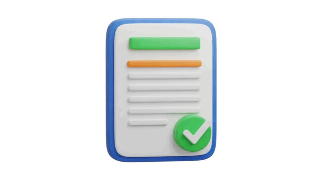 Vector illustration&nbsp;of 3d document icon with green checkmark on a transparent background