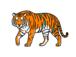 Fototapeta premium Illustration of a majestic orange tiger walking isolated on white.