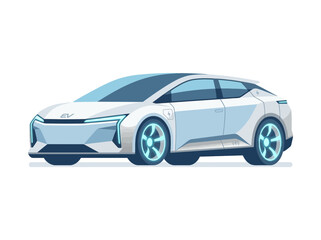 Fototapeta premium Modern futuristic white electric car vehicle isolated on white background.