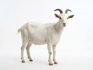 Fototapeta premium white goat standing facing camera isolated on white background representing eid al adha livestock sacrifice and farm animal concept