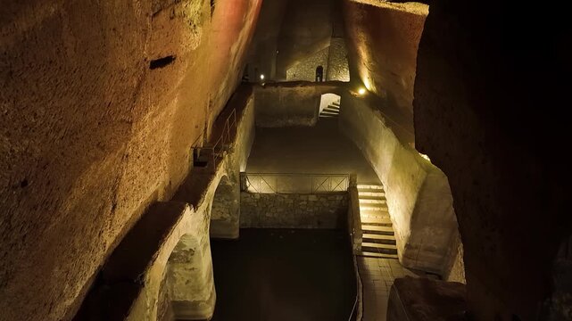 Ancient Roman Cistern in Naples Underground (Napoli Sotterranea), Italy