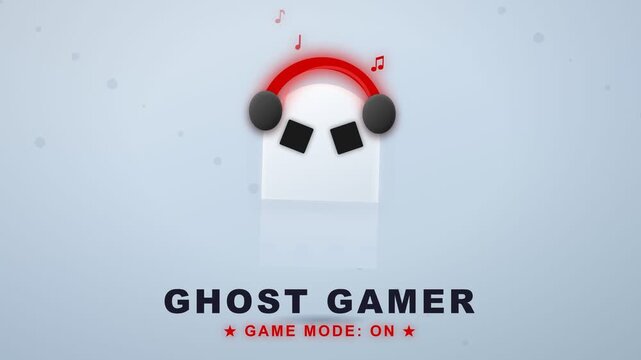 Minimalist Cartoon Ghost Character Wearing Headphones Gaming Concept for Video Games and Streaming