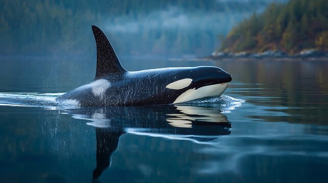 Orca Swimming in the Ocean / 海を泳ぐシャチ