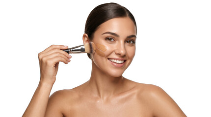 Fototapeta premium Beautiful Woman Putting on Eye Shadow Makeup Cosmetic Concept