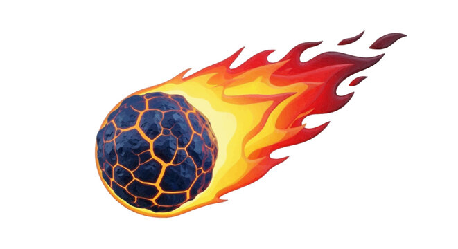 Vector illustration&nbsp;of burning meteor or asteroid with lava cracks on a transparent background