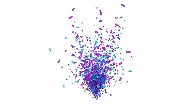 Vibrant purple blue and teal confetti particles exploding in air