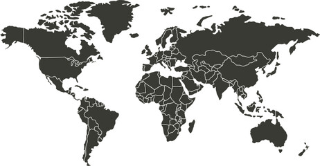 Fototapeta premium Isolated Blank World Map Silhouette Outline Showing International Boundarie