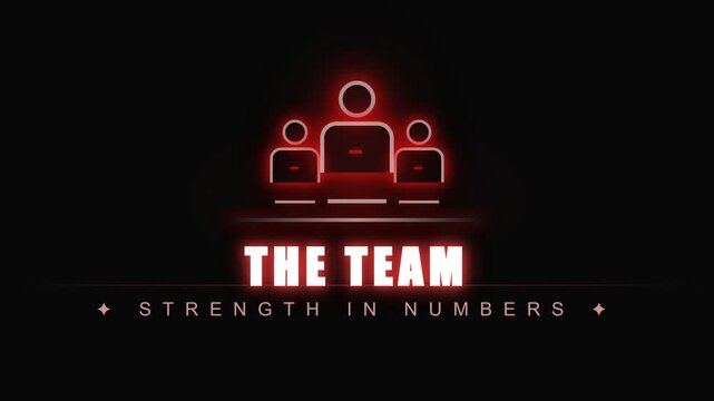 Teamwork Motivation Concept with Glowing Red Neon People Icons and Digital Typography on Black