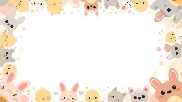 Cute Baby Woodland Animals Frame Background, Forest Fox Bunny Deer Decorative Border Template with Blank Copy Space for Zoo Invitation, Safari Greeting Card, or Nature Nursery Poster Design