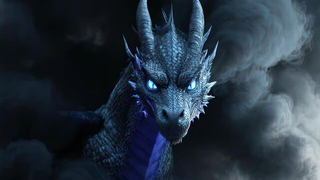 Epic Ethereal Dragon Head Rising from Dark Turbulent Smoke Clouds, Fantasy Power Concept Art