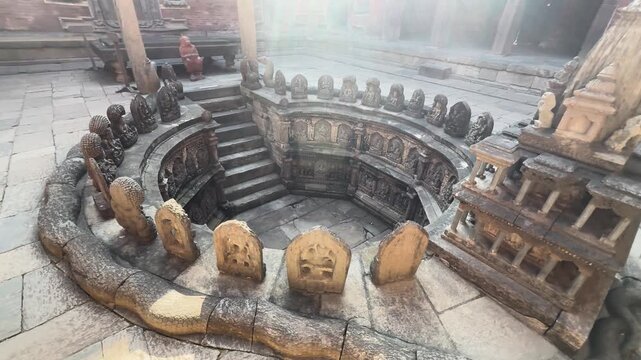 Ancient Tusha Hiti Royal Bath Carvings in Patan Durbar Square, Lalitpur, Nepal