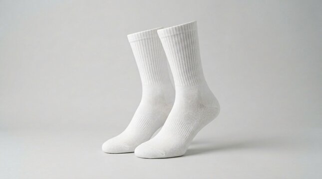 Pair of white socks on grey background