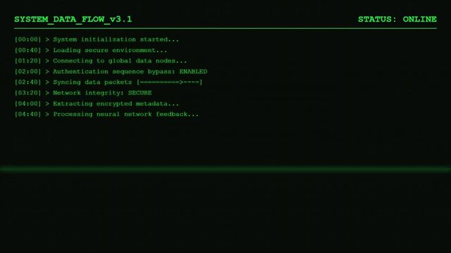 Futuristic Green System Data Flow Terminal and Hacker Command Line Interface.
