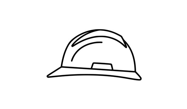 Safety hard hat line icon vector with construction helmet outline symbol isolated on white background