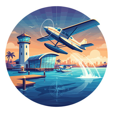 Seaplane Taking Off from a Vibrant Tropical Airport for Adventure Travel