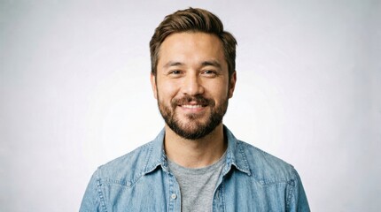 Obraz premium Smiling Man with Beard Wearing Denim Shirt