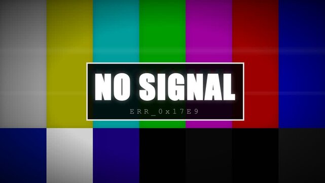 Broadcast Interruption Screen with Vintage Color Bars and No Signal Technical Error Message