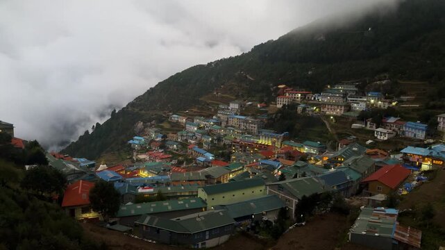 Day to Night Time Lapse of Namche Bazar Himalayan Village, Nepal