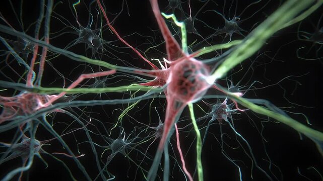 Brain CT showing active prefrontal cortex concept. Detailed 3D illustration of interconnected human brain neurons with synapses and nerve cells