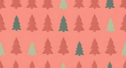 Obraz premium Pink background, with green christmas, tree in repeating, pattern green christmas trees