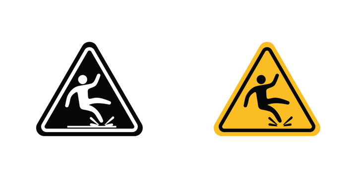 Wet floor signs in line art style on white background for graphic and web design.