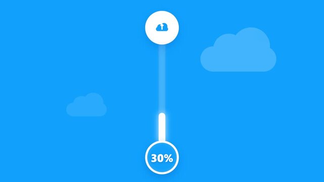 Cloud Storage Upload Progress Bar Animation showing Data Transfer with Percentage Indicator on Blue Background