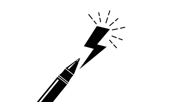 Idea Lightning Bolt Symbol from Pen Tip, Creativity Concept