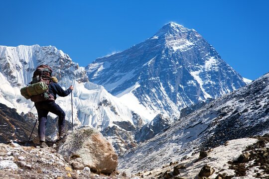 Mount Everest with tourist Nepal Himalaya mountain