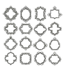 Obraz premium Vintage ornamental frames collection, set of 16 decorative baroque borders, elegant black line art vector frames for luxury wedding invitations