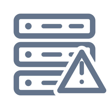 Server error warning icon with exclamation mark and alert triangle on white background